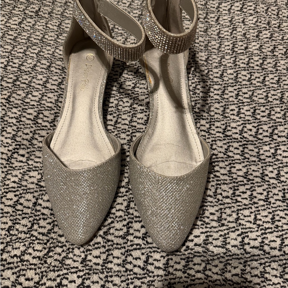 Amazon Silver Glitter Ankle Strap Heels